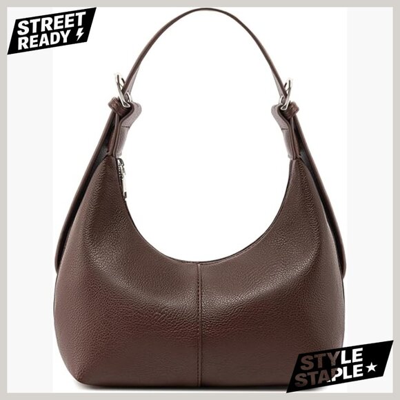 Handbags - Soft Vegan Leather Hobo Shoulder Bag Crossbody Tote with Adjustable Straps